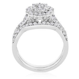 1 Carat Oval Halo Diamond Bridal Set in 14 Karat White Gold