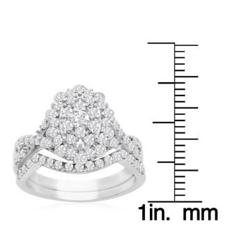 1 Carat Oval Halo Diamond Bridal Set in 14 Karat White Gold