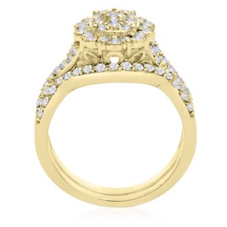 1 Carat Oval Halo Diamond Bridal Set in 14 Karat Yellow Gold