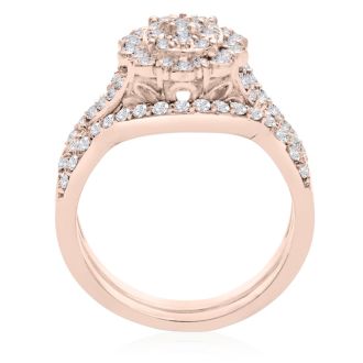 1 Carat Oval Halo Diamond Bridal Set in 14 Karat Rose Gold
