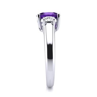 1 Carat Oval Shape Amethyst and Two Diamond Ring In 14 Karat White Gold