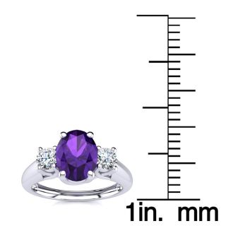 1 Carat Oval Shape Amethyst and Two Diamond Ring In 14 Karat White Gold