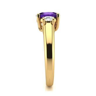 1 Carat Oval Shape Amethyst and Two Diamond Ring In 14 Karat Yellow Gold