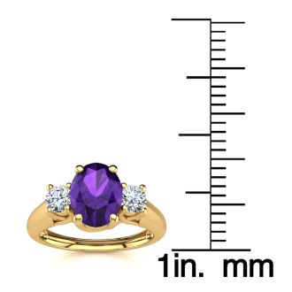 1 Carat Oval Shape Amethyst and Two Diamond Ring In 14 Karat Yellow Gold