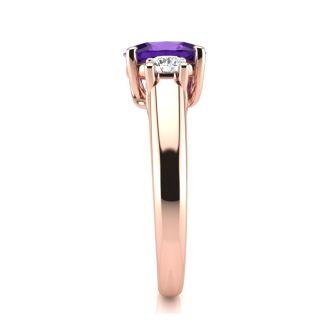 1 Carat Oval Shape Amethyst and Two Diamond Ring In 14 Karat Rose Gold