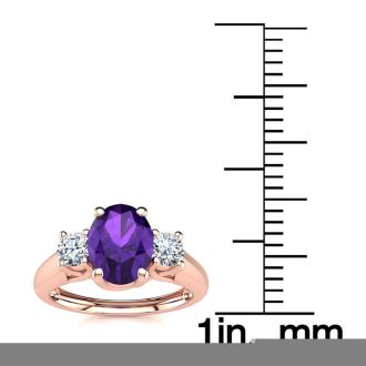 1 Carat Oval Shape Amethyst and Two Diamond Ring In 14 Karat Rose Gold