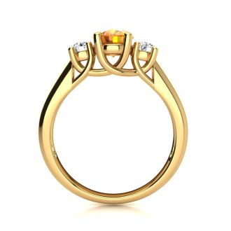1 Carat Oval Shape Citrine and Two Diamond Ring In 14 Karat Yellow Gold