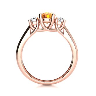 1 Carat Oval Shape Citrine and Two Diamond Ring In 14 Karat Rose Gold