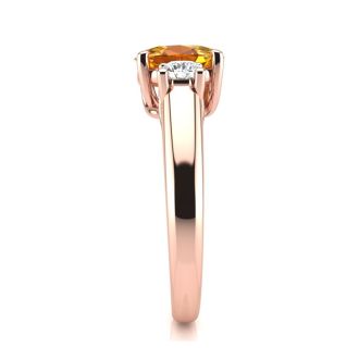 1 Carat Oval Shape Citrine and Two Diamond Ring In 14 Karat Rose Gold