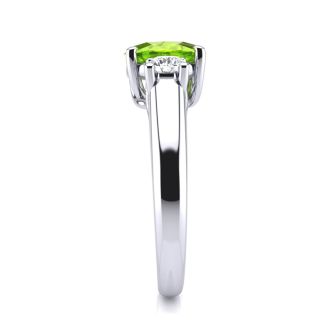 1 Carat Oval Shape Peridot and Two Diamond Ring In 14 Karat White Gold