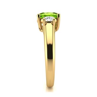 1 Carat Oval Shape Peridot and Two Diamond Ring In 14 Karat Yellow Gold