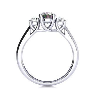 1-1/5 Carat Oval Shape Mystic Topaz Ring With Two Diamonds In 14 Karat White Gold
