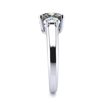 1-1/5 Carat Oval Shape Mystic Topaz Ring With Two Diamonds In 14 Karat White Gold