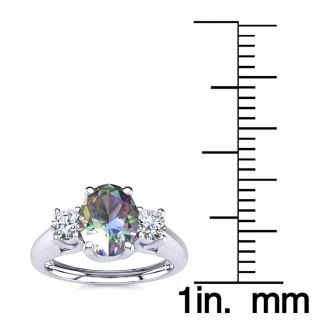 1-1/5 Carat Oval Shape Mystic Topaz Ring With Two Diamonds In 14 Karat White Gold