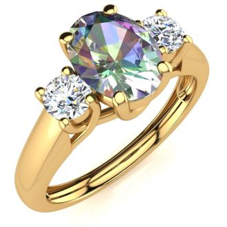 1-1/5 Carat Oval Shape Mystic Topaz Ring With Two Diamonds In 14 Karat Yellow Gold