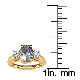 1-1/5 Carat Oval Shape Mystic Topaz Ring With Two Diamonds In 14 Karat Yellow Gold