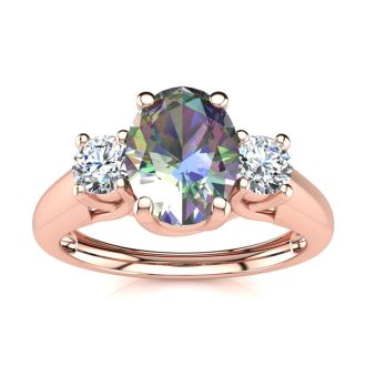 1-1/5 Carat Oval Shape Mystic Topaz Ring With Two Diamonds In 14 Karat Rose Gold