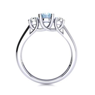 Aquamarine Ring: Aquamarine Jewelry: 1 Carat Oval Shape Aquamarine and Two Diamond Ring In 14 Karat White Gold
