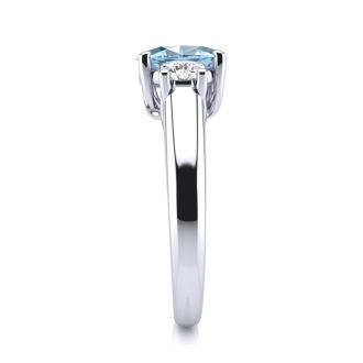 Aquamarine Ring: Aquamarine Jewelry: 1 Carat Oval Shape Aquamarine and Two Diamond Ring In 14 Karat White Gold
