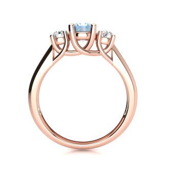 Aquamarine Ring: Aquamarine Jewelry: 1 Carat Oval Shape Aquamarine and Two Diamond Ring In 14 Karat Rose Gold