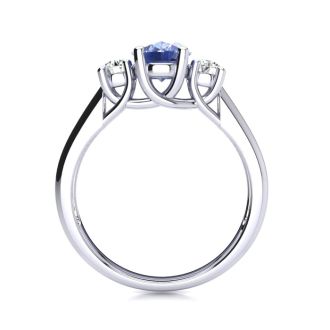1.15 Carat Oval Shape Tanzanite and Two Diamond Ring In 14 Karat White Gold