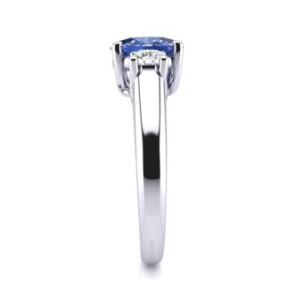 1.15 Carat Oval Shape Tanzanite and Two Diamond Ring In 14 Karat White Gold