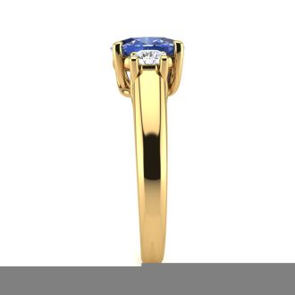 1.15 Carat Oval Shape Tanzanite and Two Diamond Ring In 14 Karat Yellow Gold