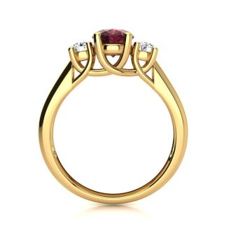 Garnet Ring: Garnet Jewelry: 1 1/5 Carat Oval Shape Garnet and Two Diamond Ring In 14 Karat Yellow Gold