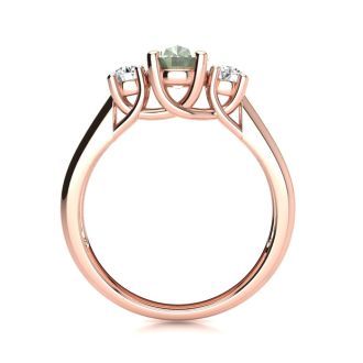 1 Carat Oval Shape Green Amethyst and Two Diamond Ring In 14 Karat Rose Gold