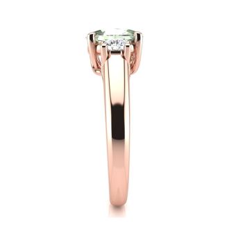 1 Carat Oval Shape Green Amethyst and Two Diamond Ring In 14 Karat Rose Gold