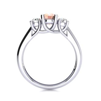 1 Carat Oval Shape Morganite and Two Diamond Ring In 14 Karat White Gold