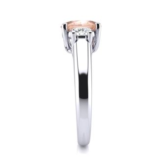 1 Carat Oval Shape Morganite and Two Diamond Ring In 14 Karat White Gold