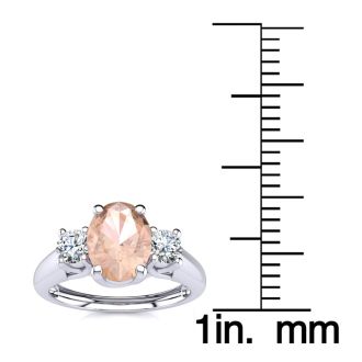 1 Carat Oval Shape Morganite and Two Diamond Ring In 14 Karat White Gold