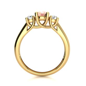 1 Carat Oval Shape Morganite and Two Diamond Ring In 14 Karat Yellow Gold