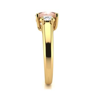 1 Carat Oval Shape Morganite and Two Diamond Ring In 14 Karat Yellow Gold