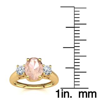 1 Carat Oval Shape Morganite and Two Diamond Ring In 14 Karat Yellow Gold