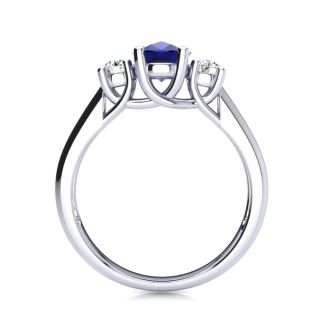 1 1/5 Carat Oval Shape Sapphire and Two Diamond Ring In 14 Karat White Gold