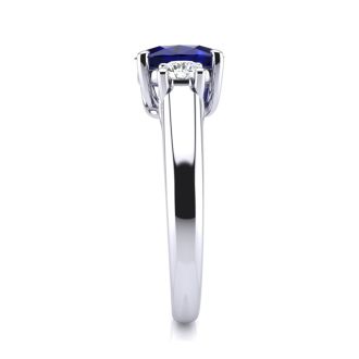 1 1/5 Carat Oval Shape Sapphire and Two Diamond Ring In 14 Karat White Gold