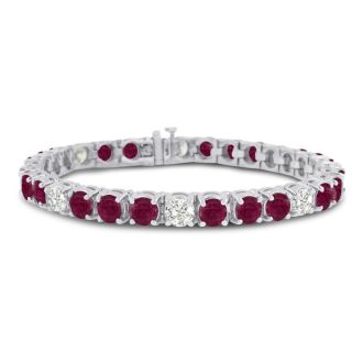 Ruby Bracelet; Ruby Tennis Bracelet; 16 Carat Ruby and Diamond Bracelet In 14 Karat White Gold