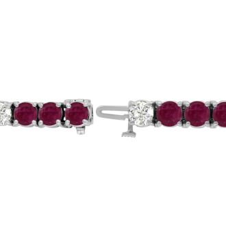 Ruby Bracelet; Ruby Tennis Bracelet; 16 Carat Ruby and Diamond Bracelet In 14 Karat White Gold