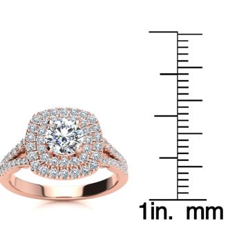 1 Carat Double Halo Diamond Engagement Ring in 14 Karat Rose Gold