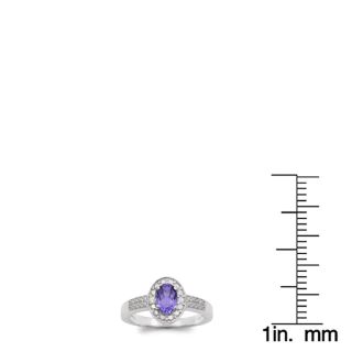 1/2 Carat Oval Shape Tanzanite and Halo Diamond Ring In Sterling Silver