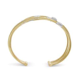 14 Karat Yellow Gold 1 1/2 Carat Pave Diamond Cuff Bangle Bracelet