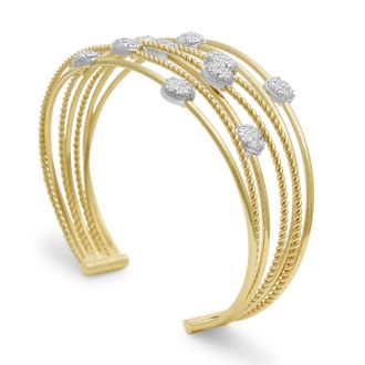 14 Karat Yellow Gold 2 Carat Pave Diamond Cuff Bangle Bracelet