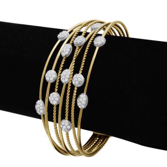 14 Karat Yellow Gold 2 Carat Pave Diamond Cuff Bangle Bracelet