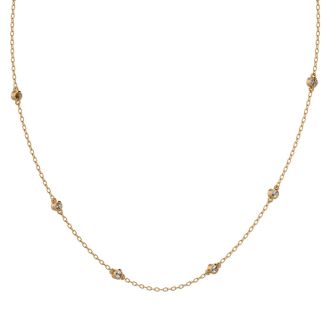14 Karat Yellow Gold 1/2 Carat Diamonds By The Yard Necklace, 16-18 Inches