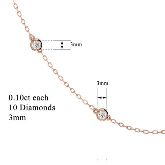 14 Karat Rose Gold 1 Carat Diamonds By The Yard Necklace, 16-18 Inches
