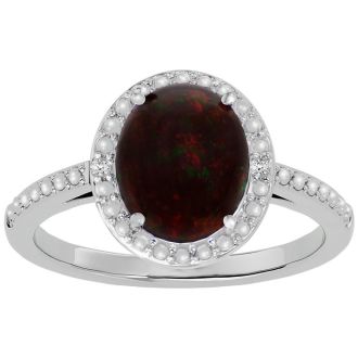1 ½ Carat Black Opal and Diamond Halo Ring in Sterling Silver-Size 4 Only
