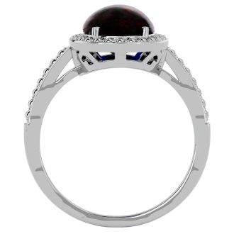 1 ½ Carat Black Opal and Diamond Halo Ring in Sterling Silver-Size 4 Only

