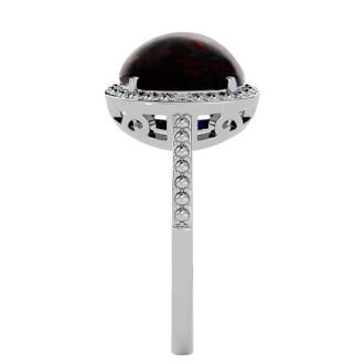 1 ½ Carat Black Opal and Diamond Halo Ring in Sterling Silver-Size 4 Only
